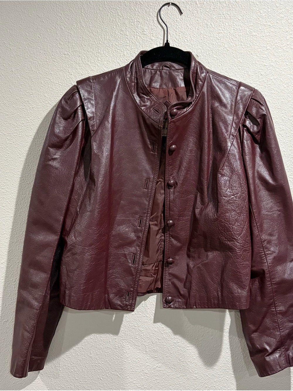 Women's Vintage Burgundy Leather Button-Front Jacket